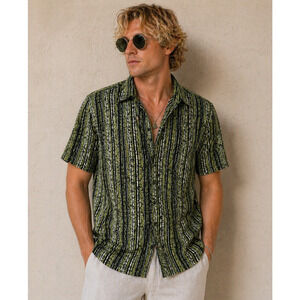 Crazy Horse Men Abstract Stripe Shirt Green Black Retro Y2K 90s Style  Indie XL